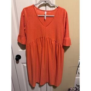 New York Collection Orange 3/4 Inch Sleeve Swiss Dot Dress Petite Sz XLP